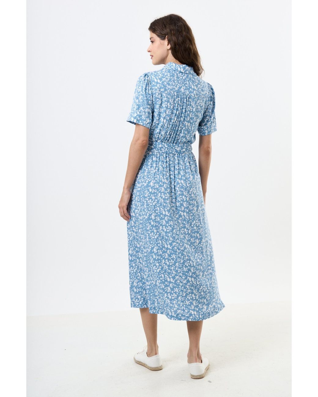 Louche Blue Inesa Negative Floral Print Short Sleeve Midi Shirt Dress