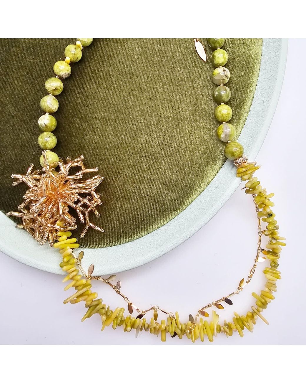 Farra Metallic Boho Chic Opal And Bamboo Coral With Removable Pin Necklace