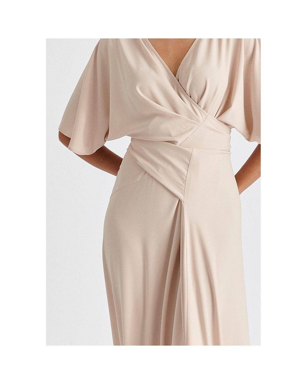 Paisie Natural Neutrals Flare Sleeves Maxi Wrap Dress