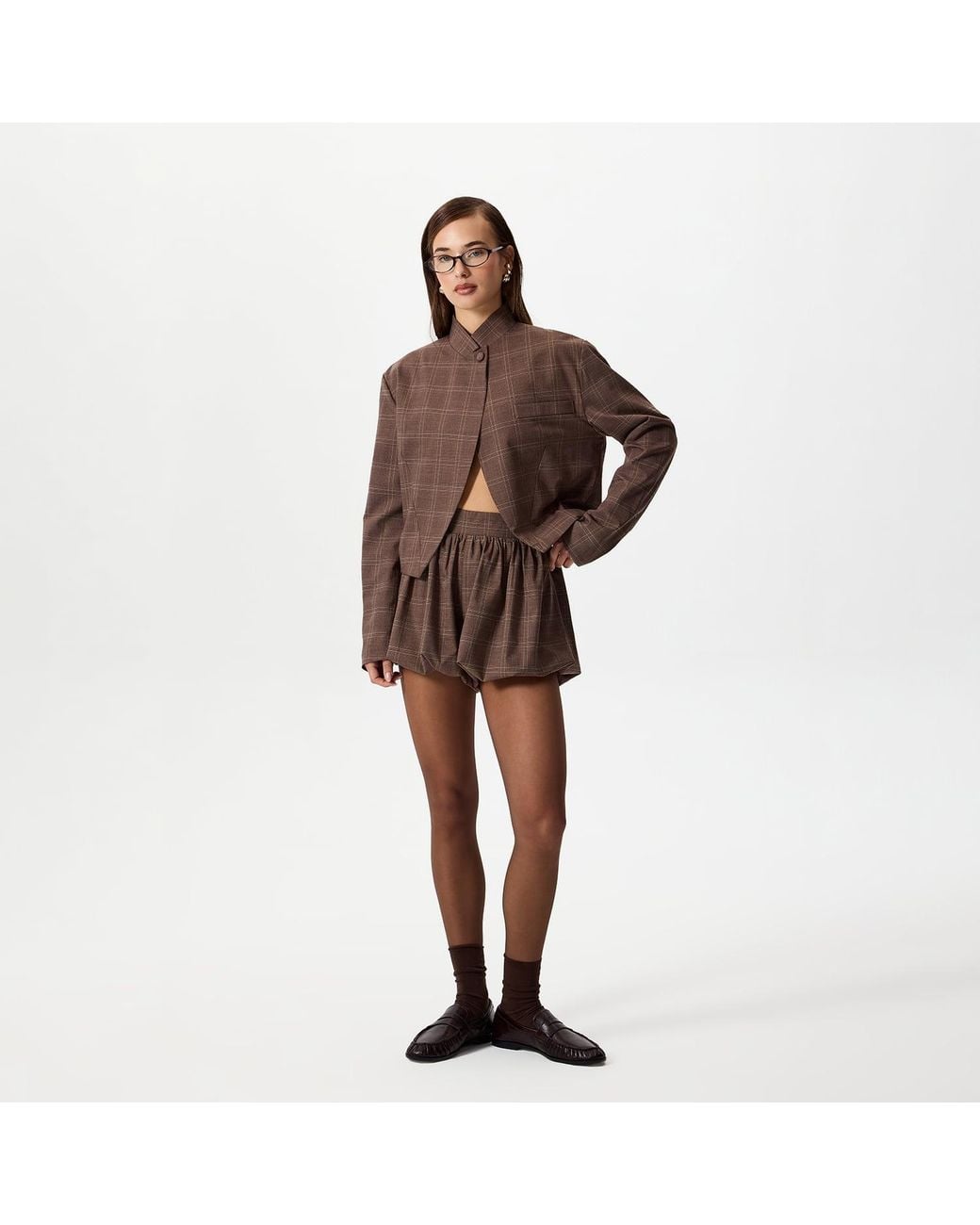 Thisisu Collection Brown Romy Plaid Bubble Shorts –