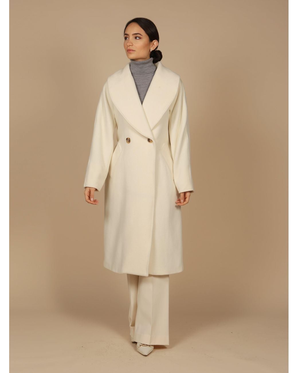 Santinni Natural 'Hepburn' 100% Italian Virgin Wool & Cashmere Coat