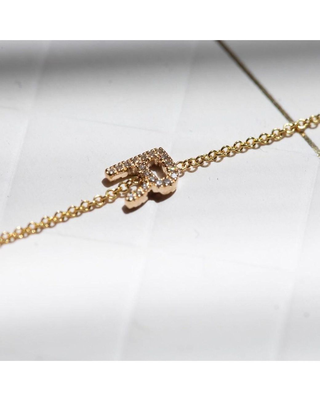 Maya Brenner Metallic 14k Gold Asymmetrical Pavé Diamond Letter Necklace
