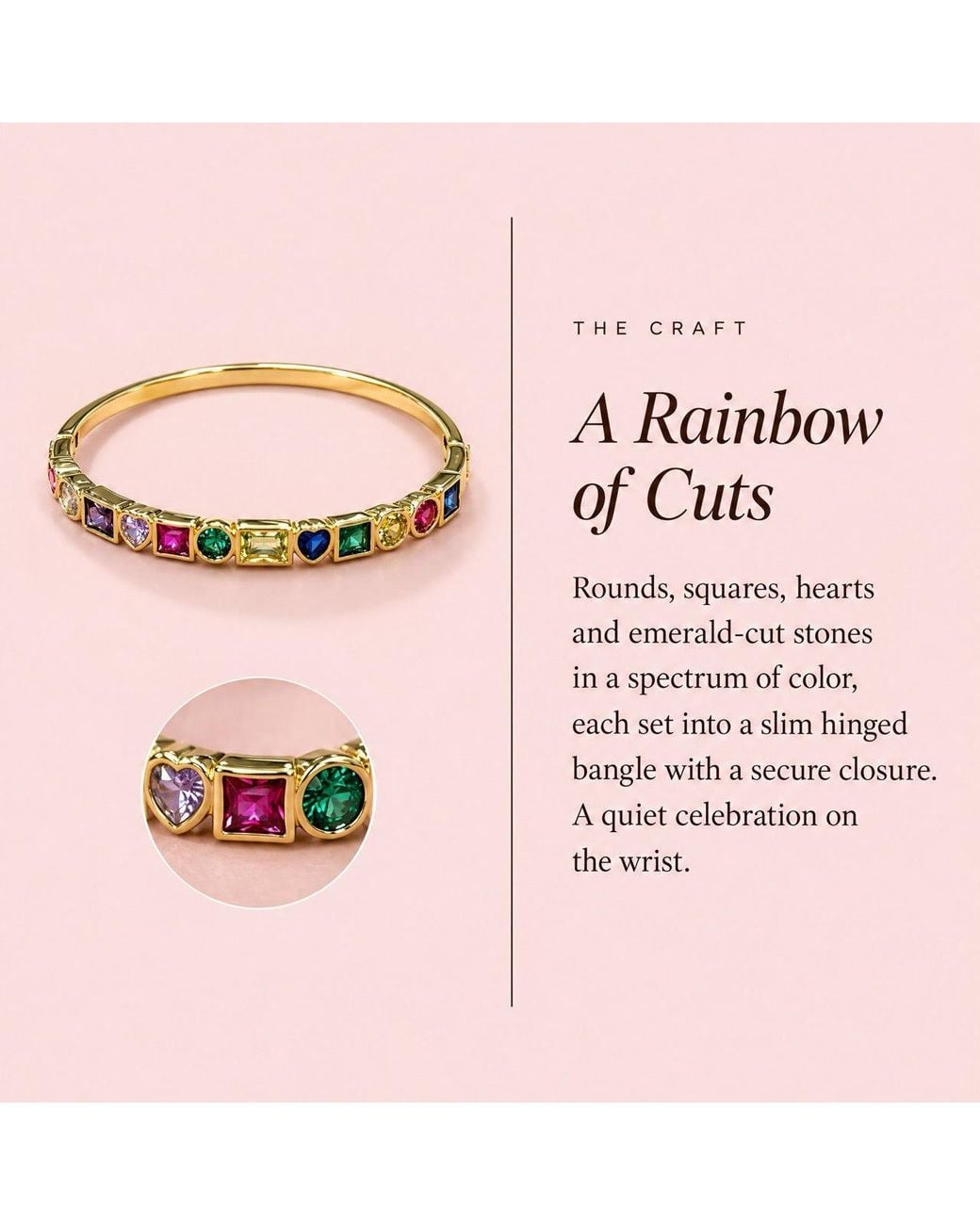 Saéa Metallic Jewel Tone Mixed-Cut Quartz Hinged Bangle Bracelet