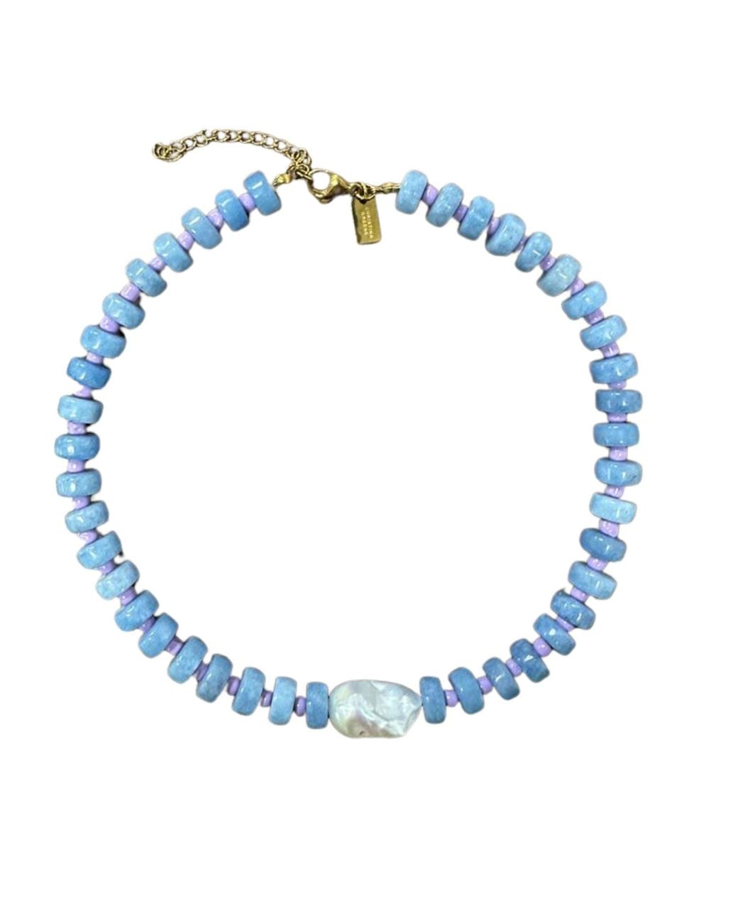 Christina Greene Blue Open Sky Baroque Pearl Beaded Necklace