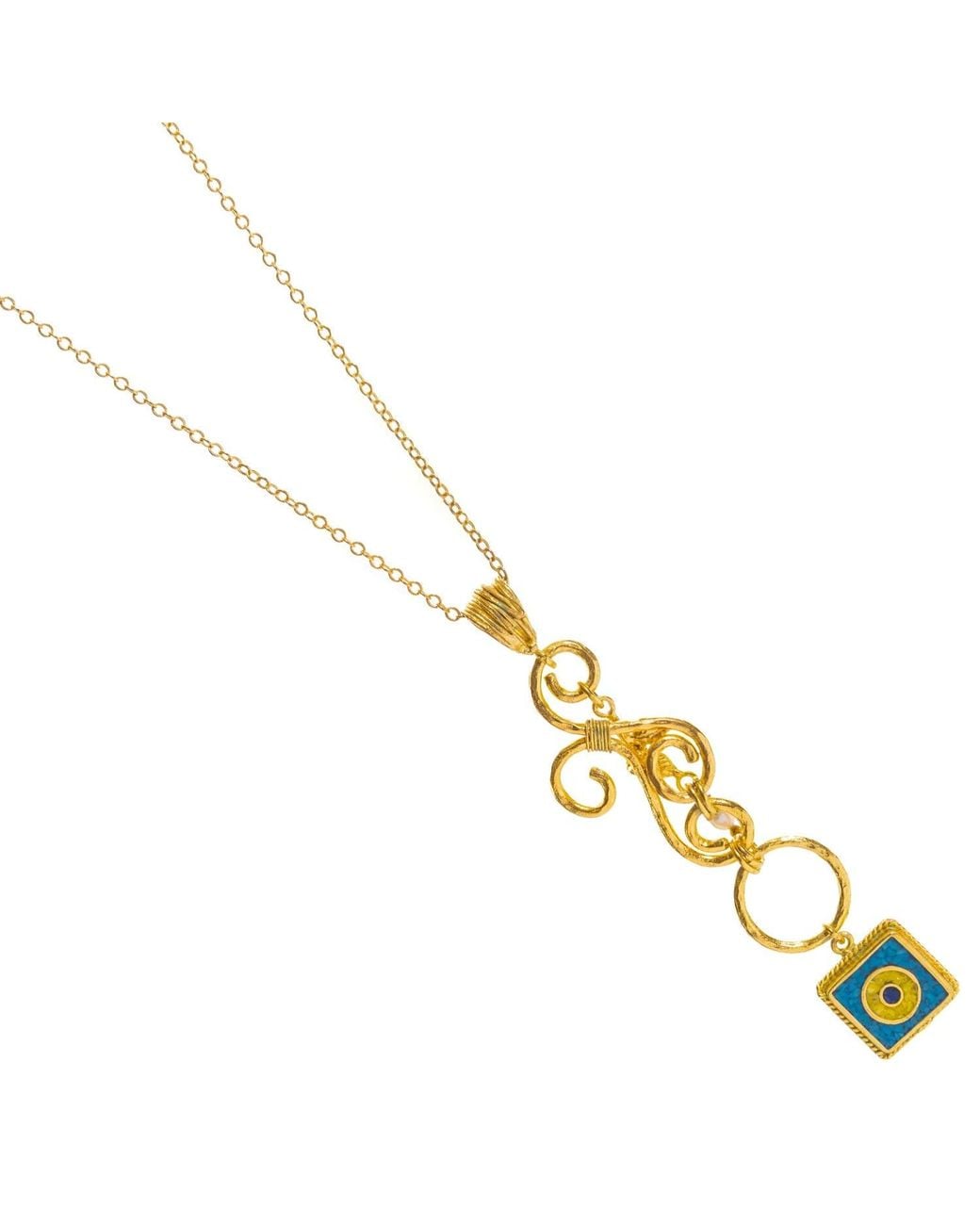 Ebru Jewelry Metallic Mystic Evil Eye Mosaic Long Pendant Necklace