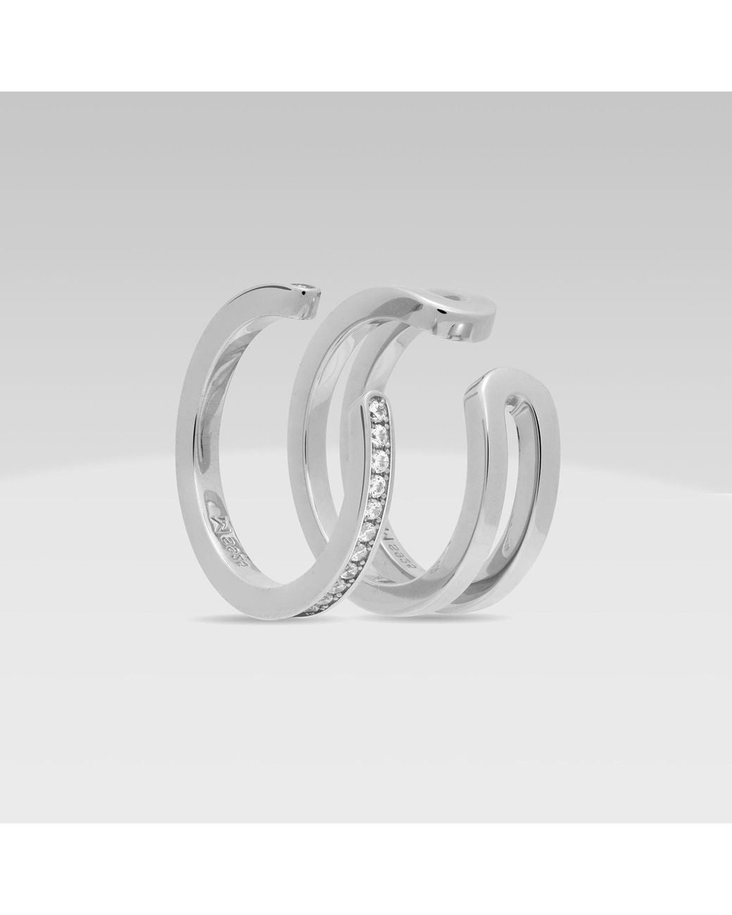 Meulien White Modular Thin Band Ring Set With Pave Cz