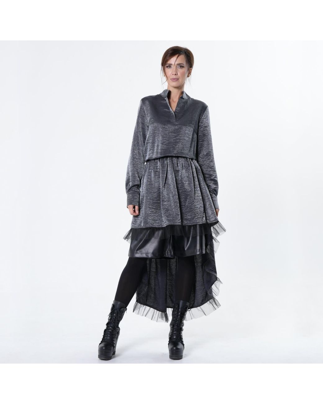 Metamorph Blue Shiny Metallic Layered Tunic