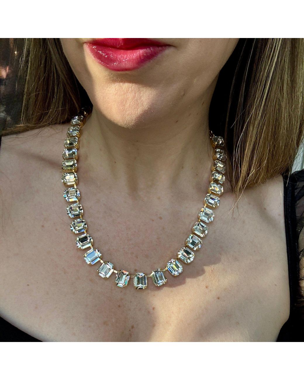 Laura Gray Metallic Diamond Crystal Square Cut Necklace