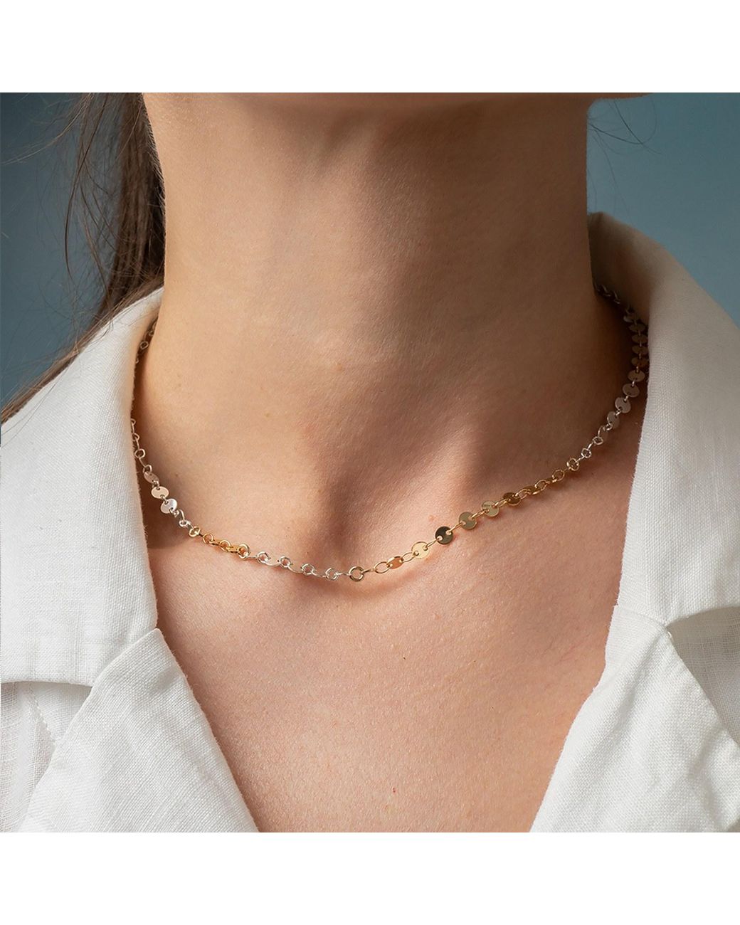 Kate Koel Metallic Two Tone Confetti Shimmer Necklace Filled And Sterling Layering Chain