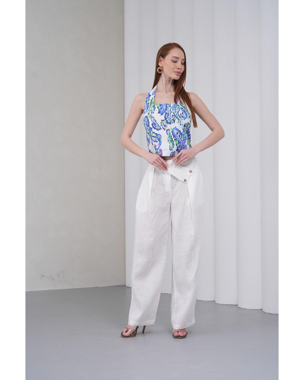 Lumina Eligma White The Wrapline Linen Trouser