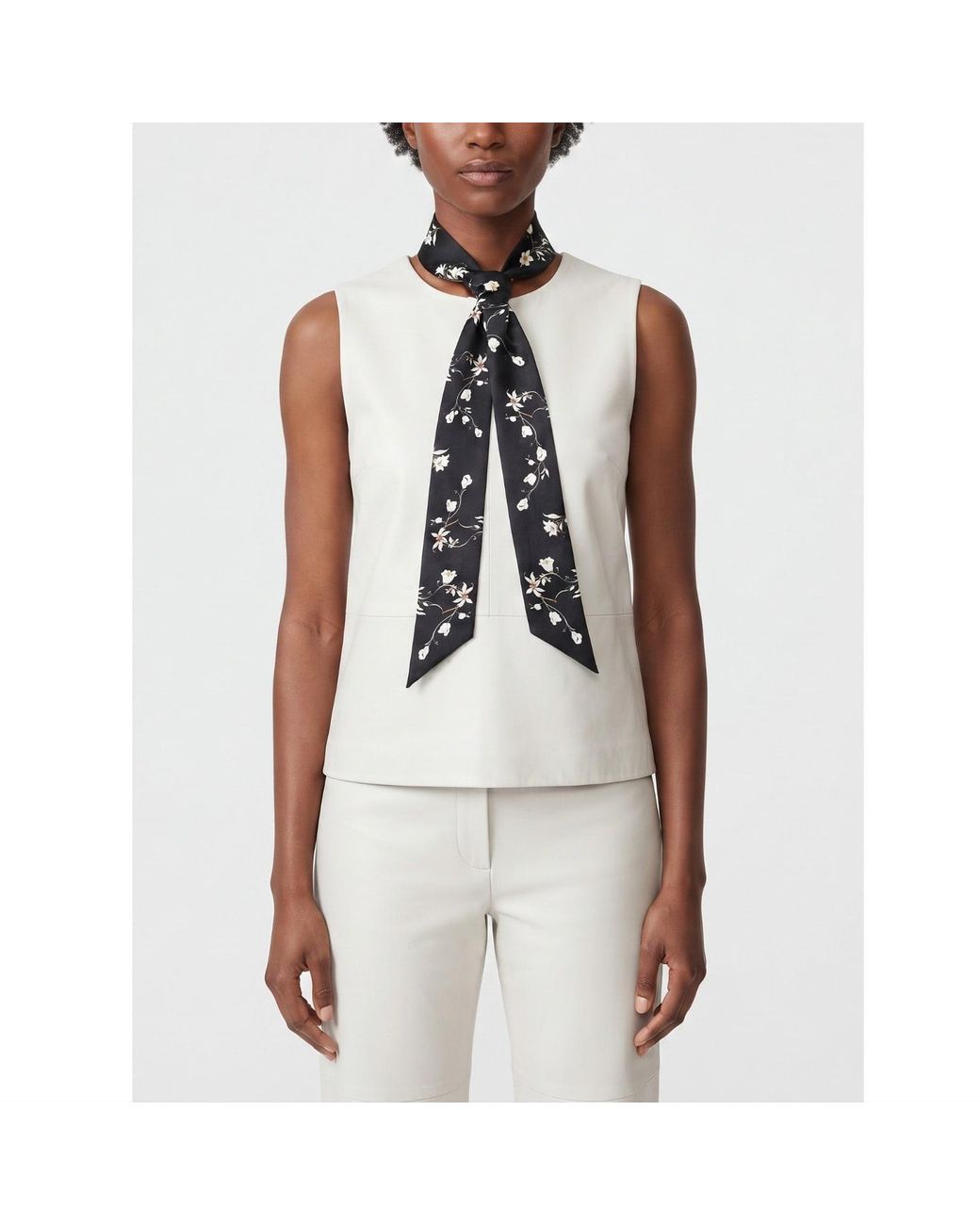 Jessie Zhao New York Black Silk Skinny Scarf Starlit Bloom