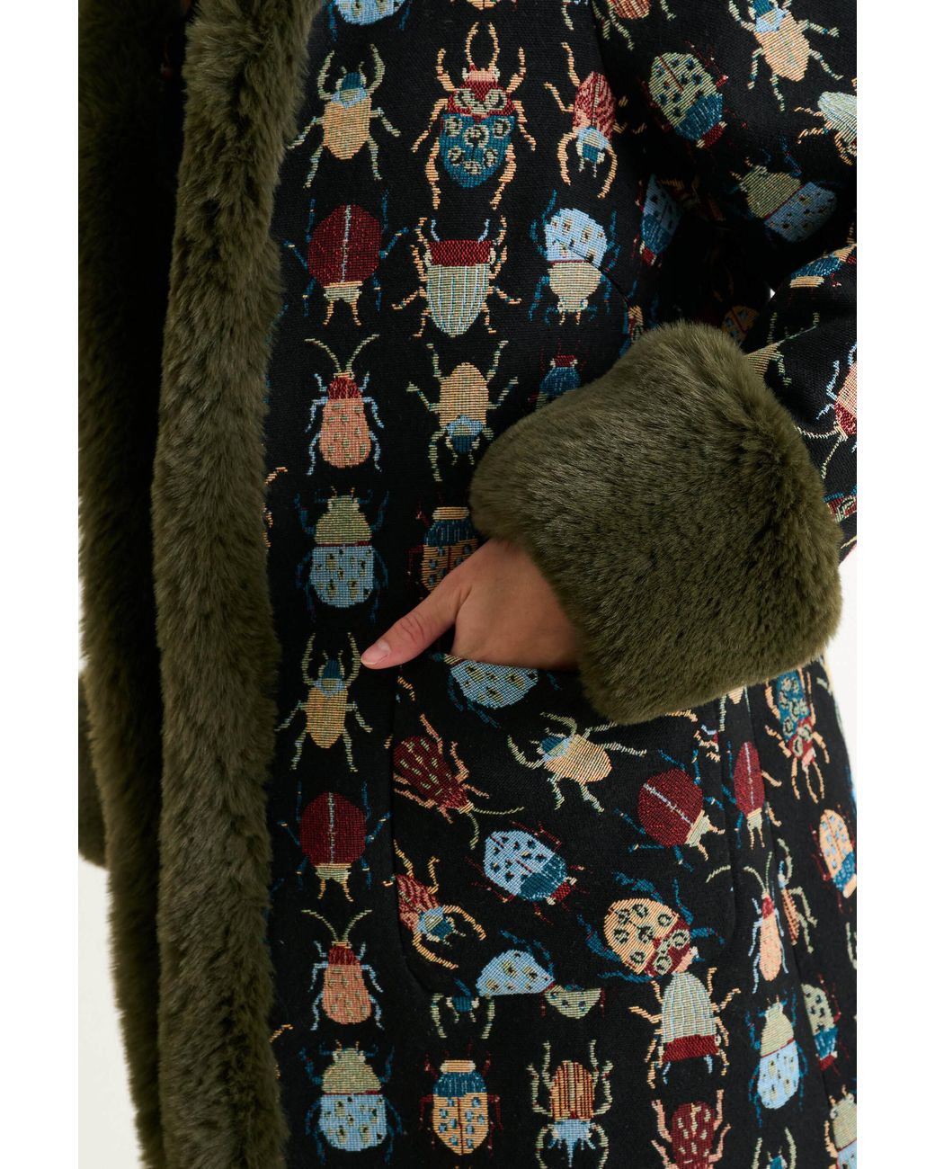Louche Black Delphia Beetlejuice Jacquard Fur Trim Coat