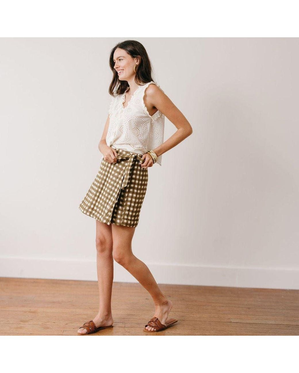 SUNSHINE TIENDA Natural Painted Gingham Quilted Juniper Skort