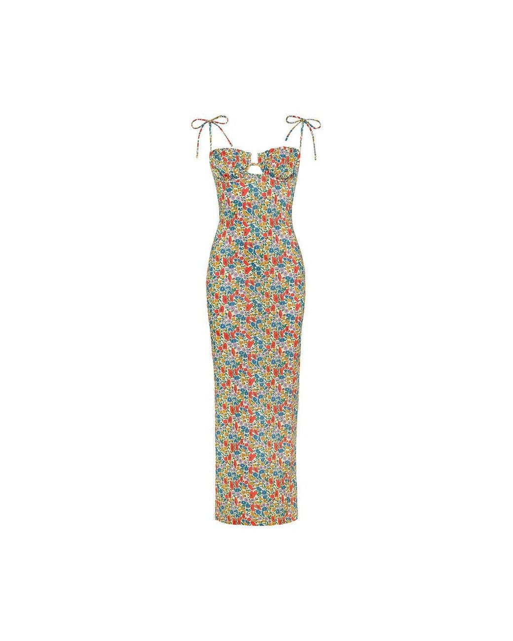 Montce White Florencia Floral Petal Long Slip Dress