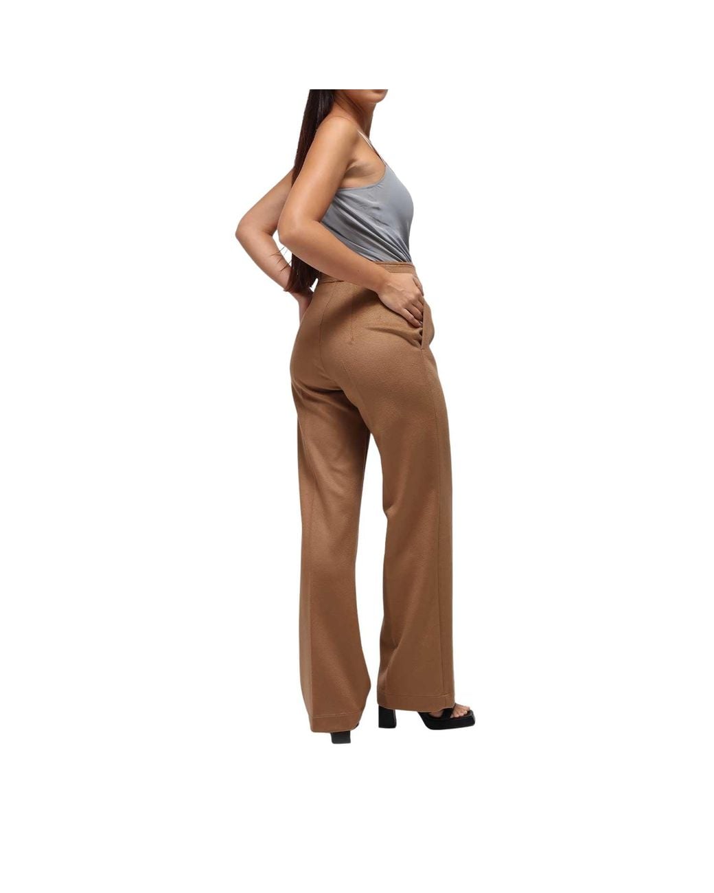 Humans & Land Brown Camel Wool Straight Pants