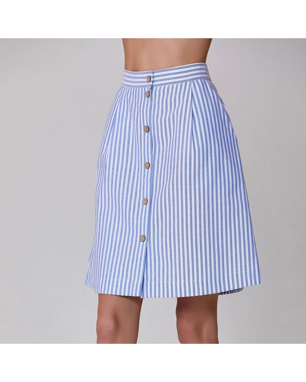 Smart and Joy Blue Striped Short Skirt Buttoned