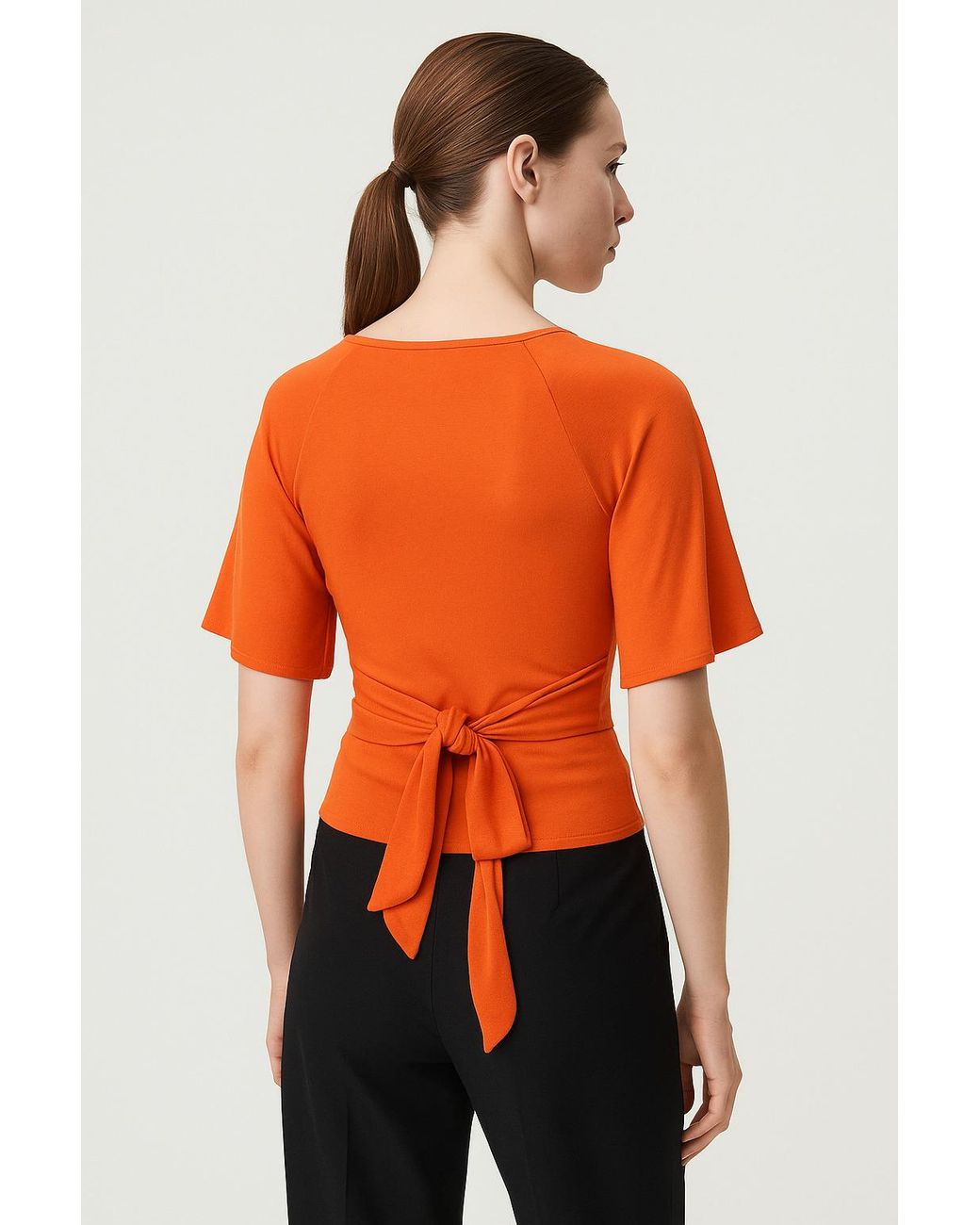 Conquista Orange Tie-Front Top – Chic Femininity With A Modern Flair