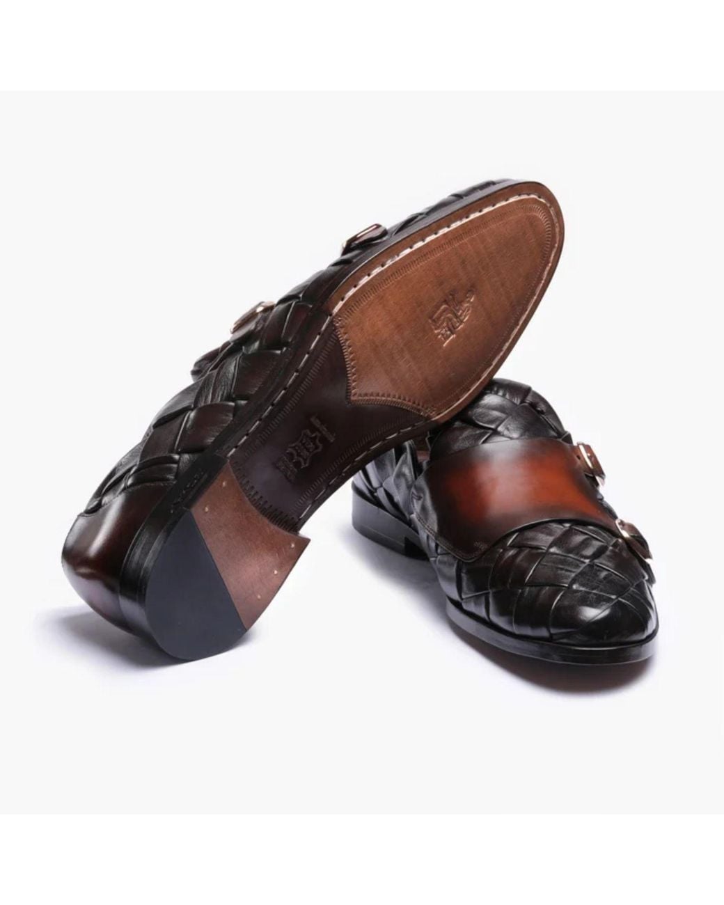 Armos Brown Woven Patina Double Monk Strap for men