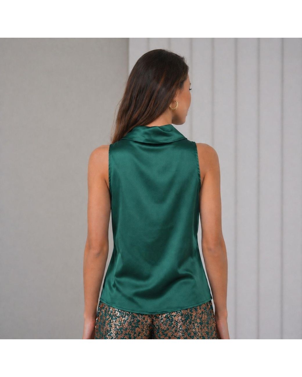 Lumina Eligma Green Cascade Silk Cowl Top