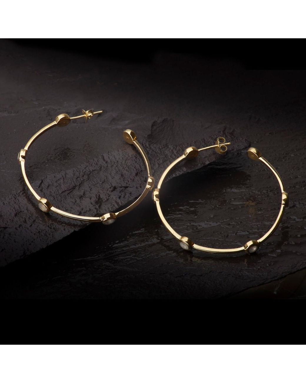 The Jewellery Store London Metallic Open Hoop Earrings With Moonstones