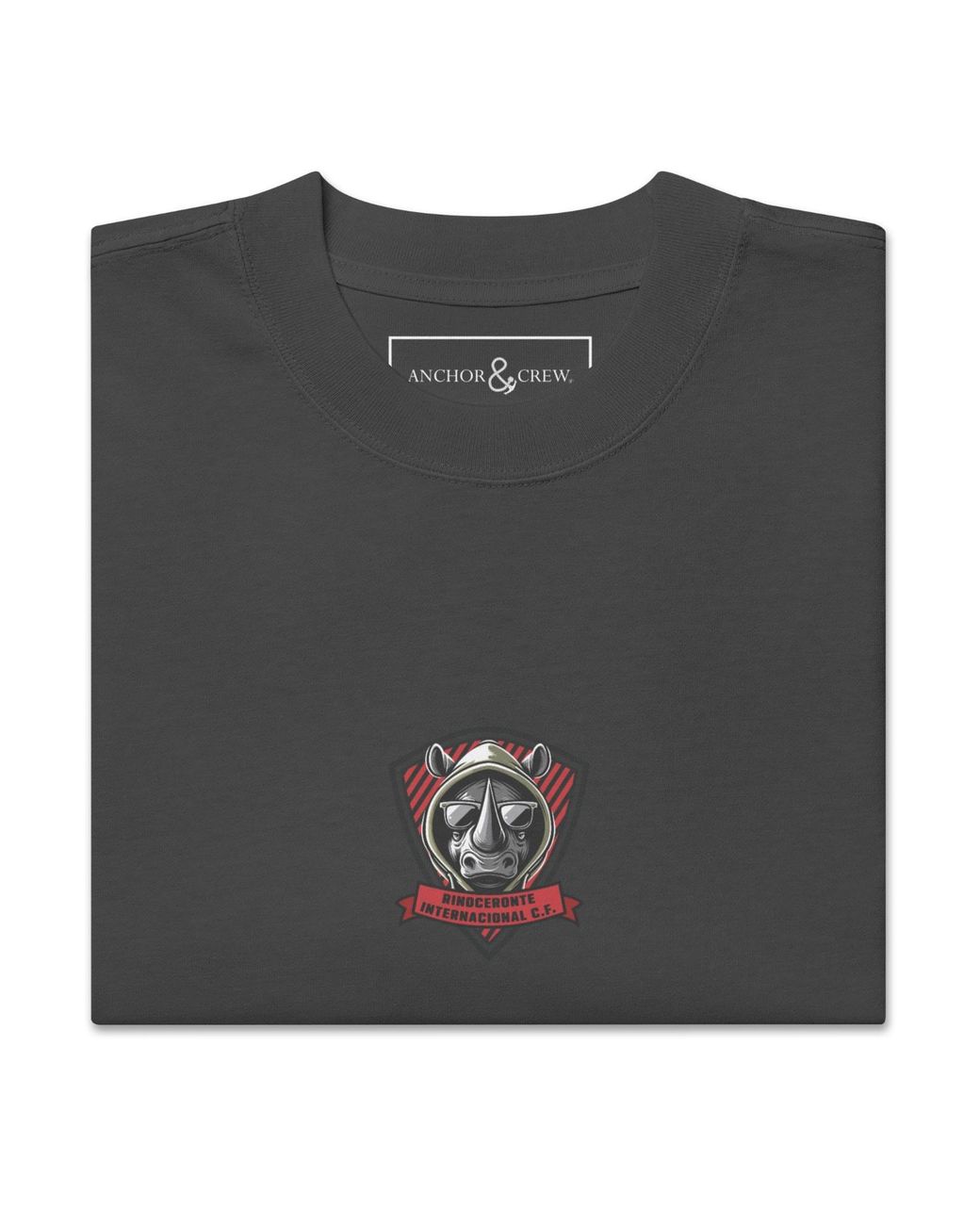Anchor and Crew Black Faded Rinoceronte C. F. El Clasico Football Cotton Oversized T-Shirt