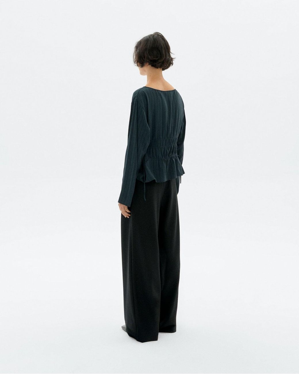 Thinking Mu Blue Striped Ruffled Ecovero Devin Blouse