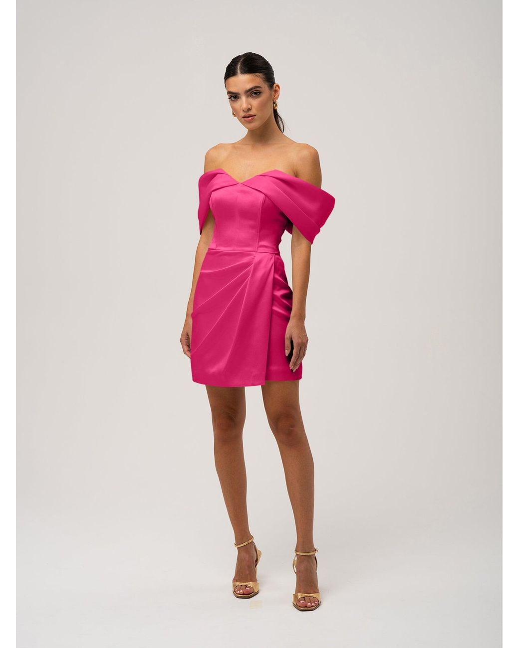 Tia Dorraine Pink Heavenly Kissed Draped Satin Mini Dress