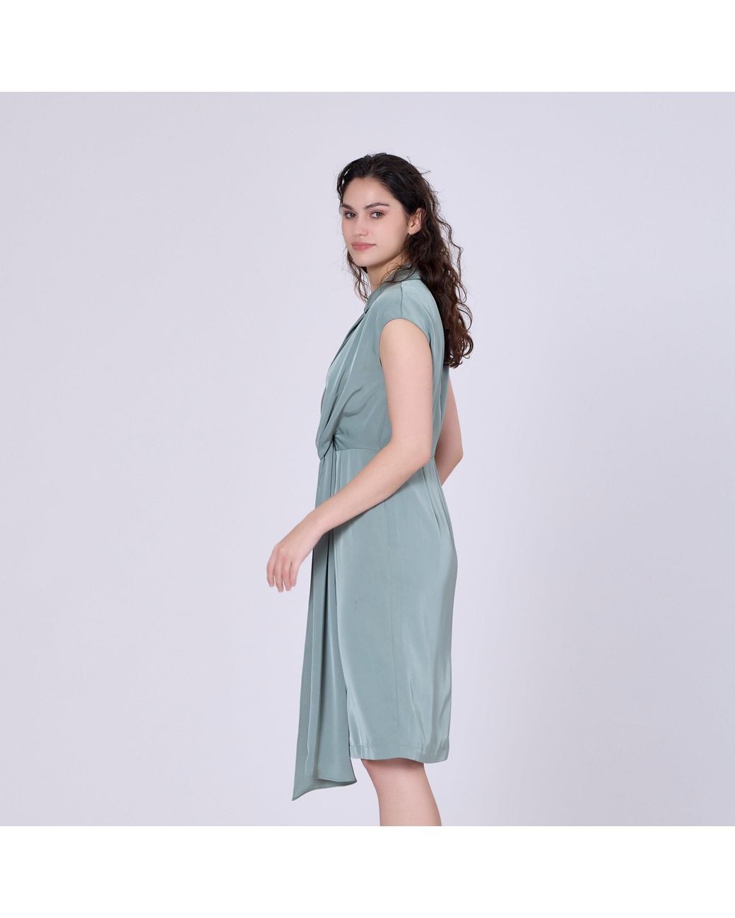 Smart and Joy Gray Asymmetrical Dress With Draped Panel