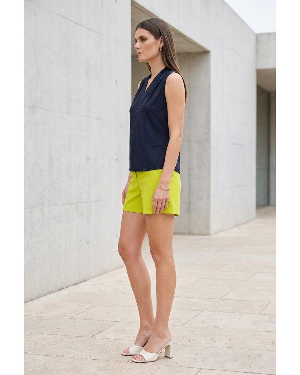 Conquista Blue Pleated-Shoulder V-Neck Top