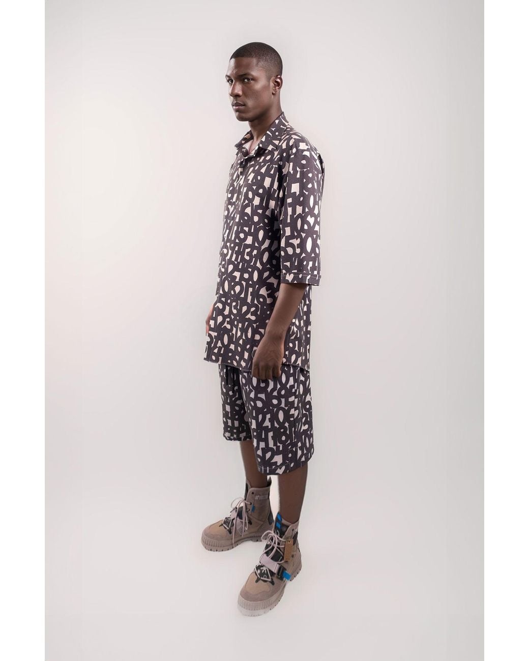 mysimplicated Black Short Sleeve Shirt And Bermuda Set for men