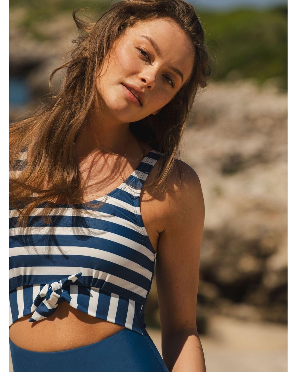 Lime Ricki Swimwear Blue Stripe Knotted One-Piece
