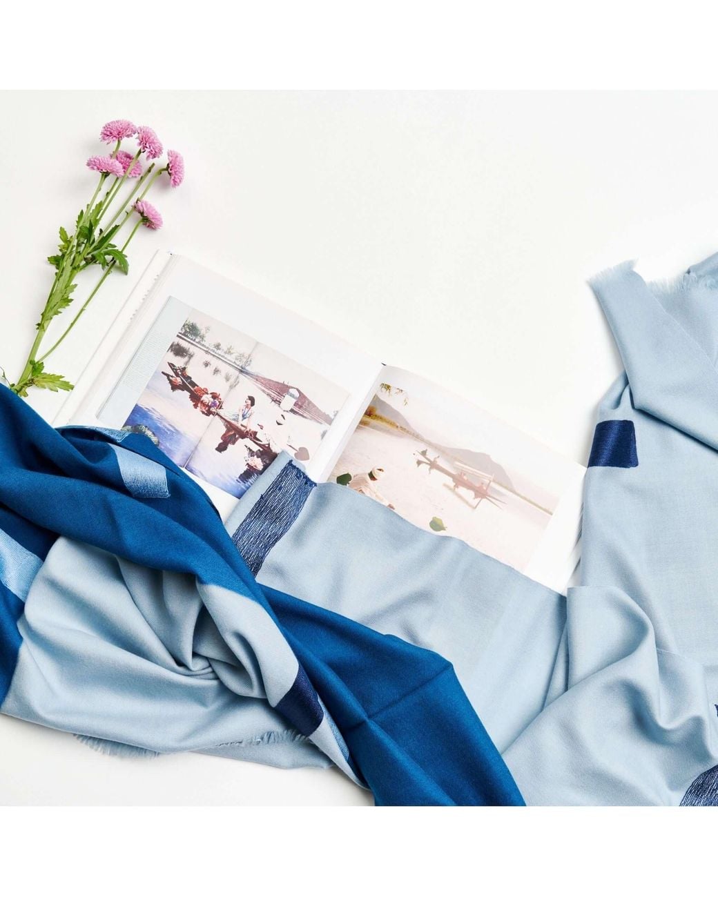Variously Blue Harbor Hand Embroidered Modern Artisanal Scarf