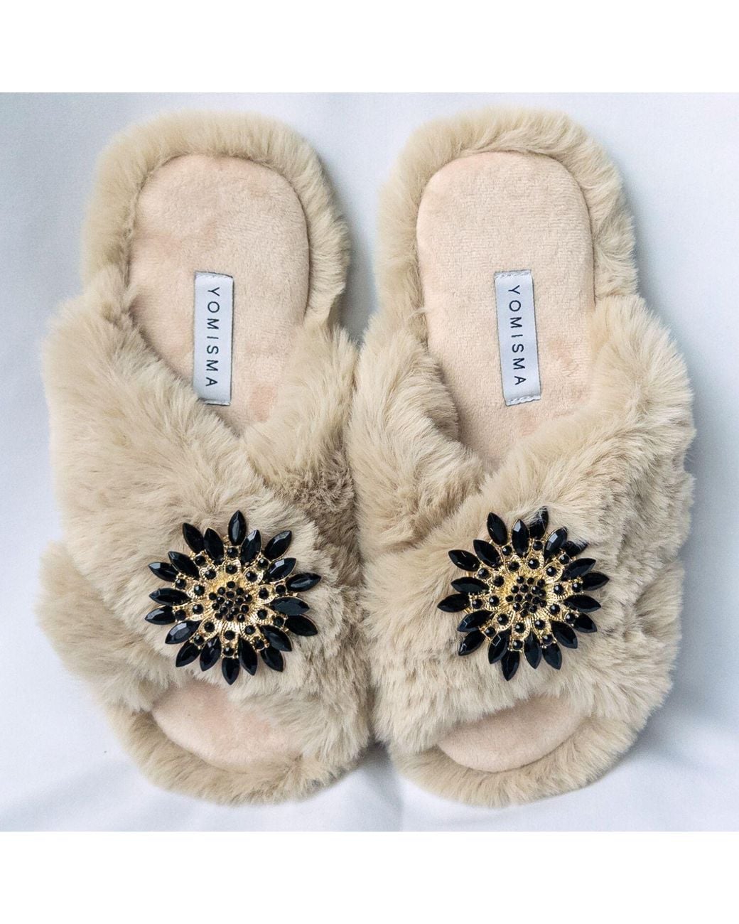 Yomisma Natural Neutrals Faux Fur Slippers