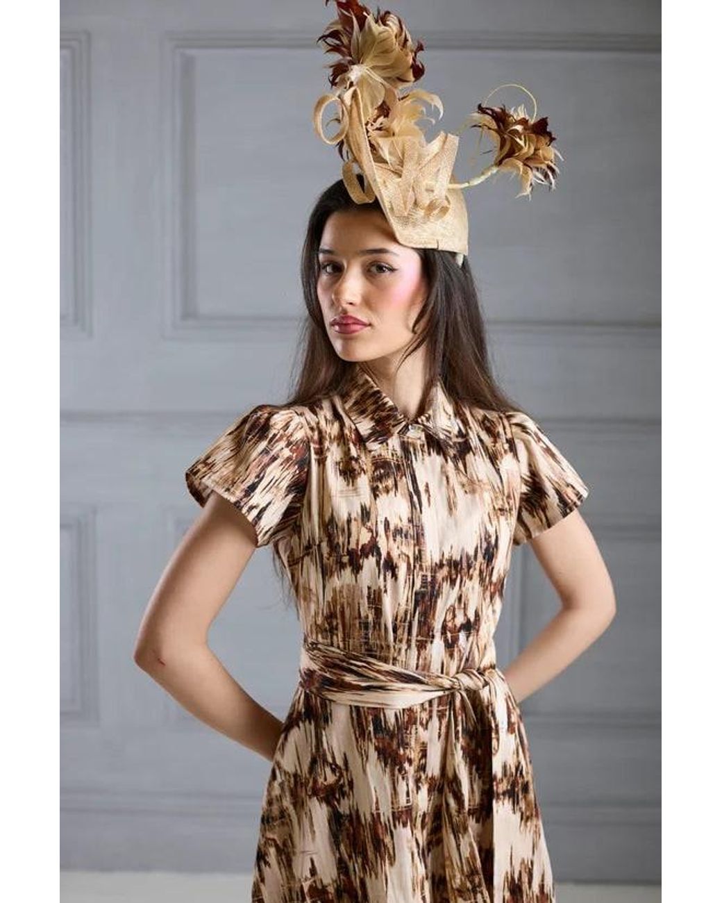 Lioness by Tf Brown Desert Safari Short Sleeve Shirt Dress