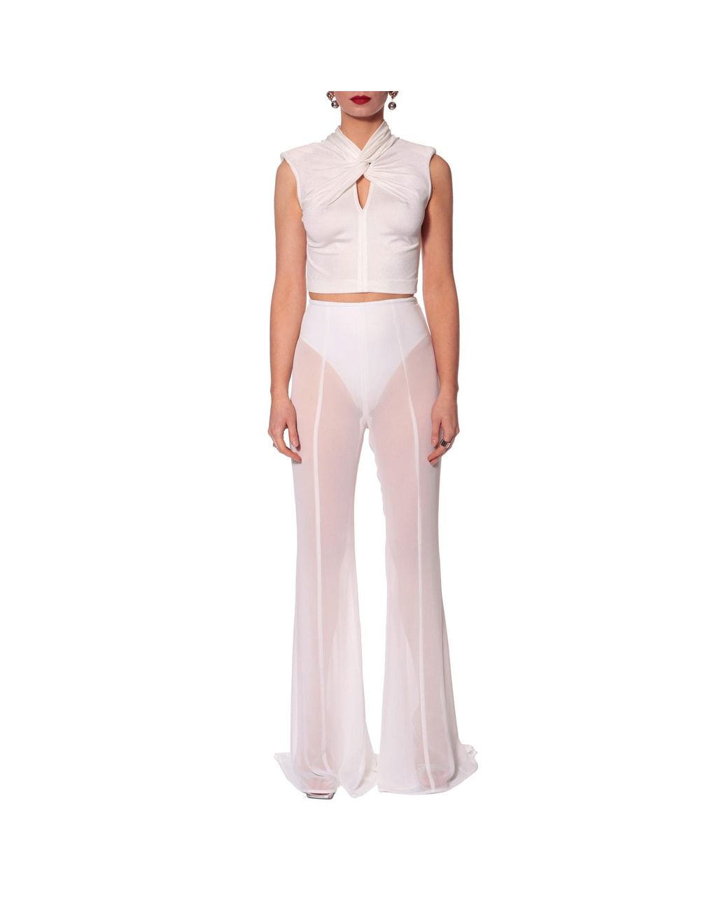 AGGI by HALEWSKI White Ada Pearl Sleeveless Crop Top