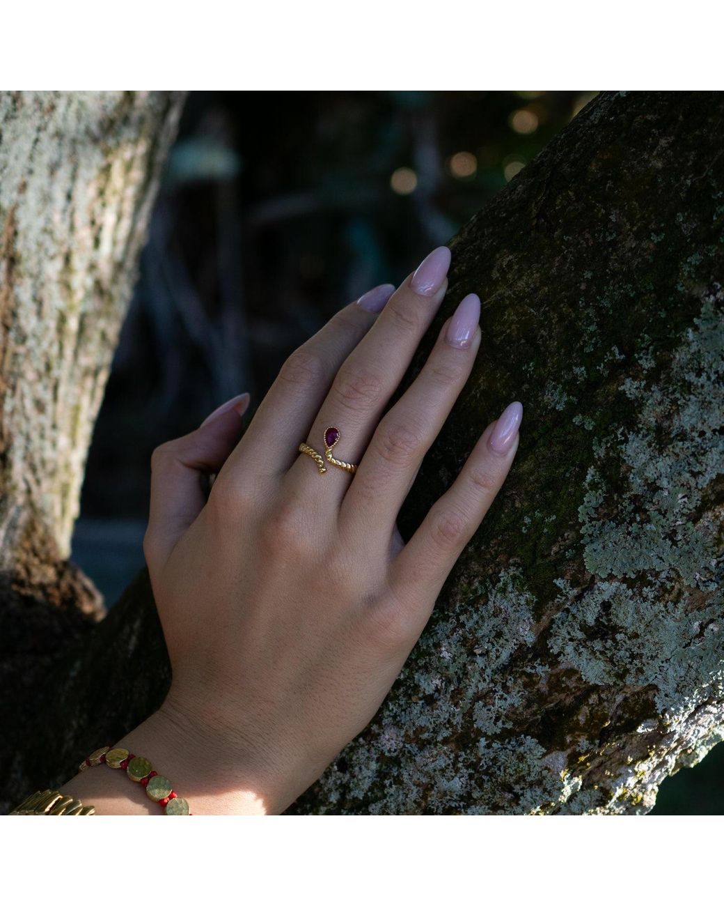 Ebru Jewelry Pink Passion Teardrop Ruby Adjustable Ring