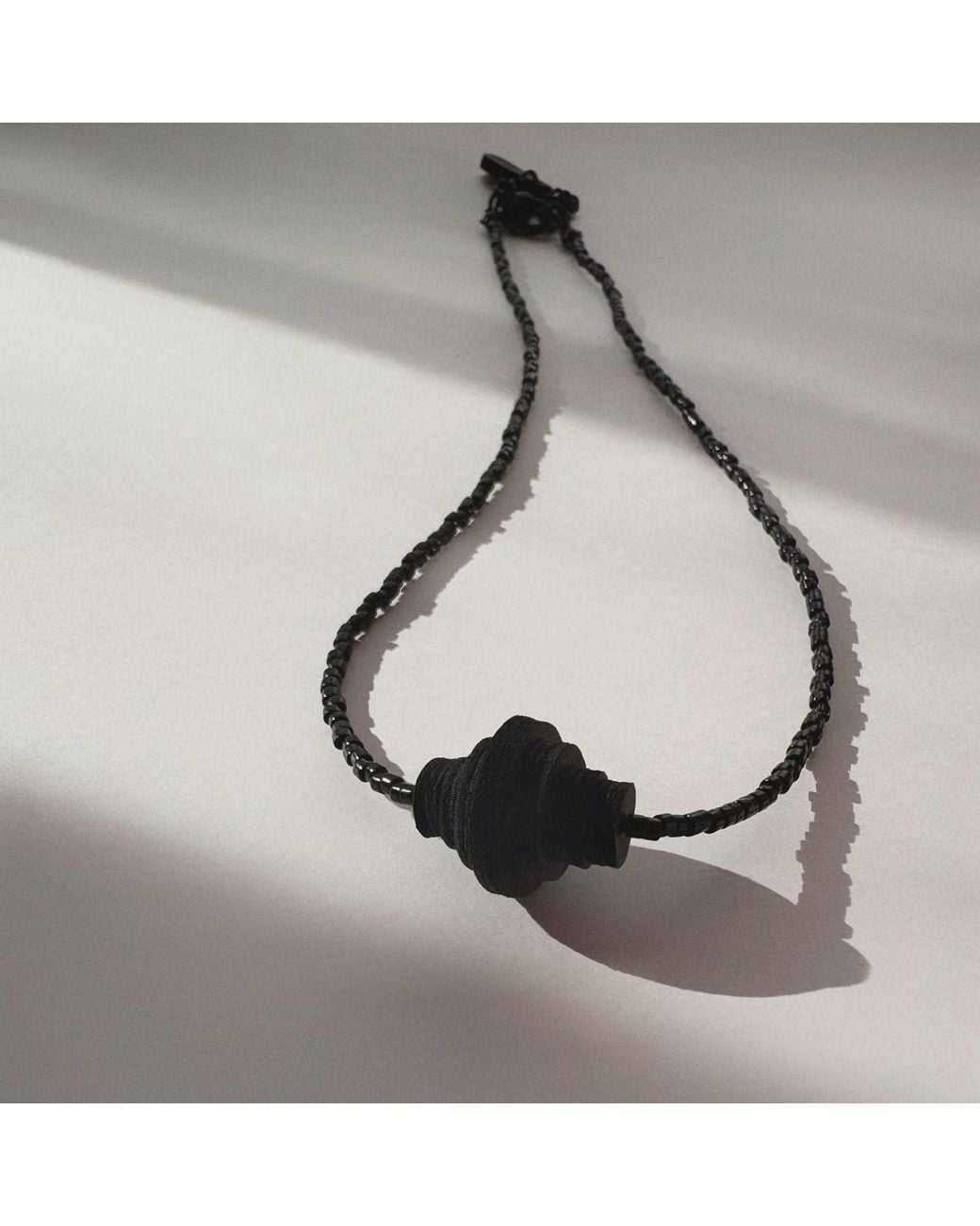 WAIWAI Black Node Beaded Leather Necklace