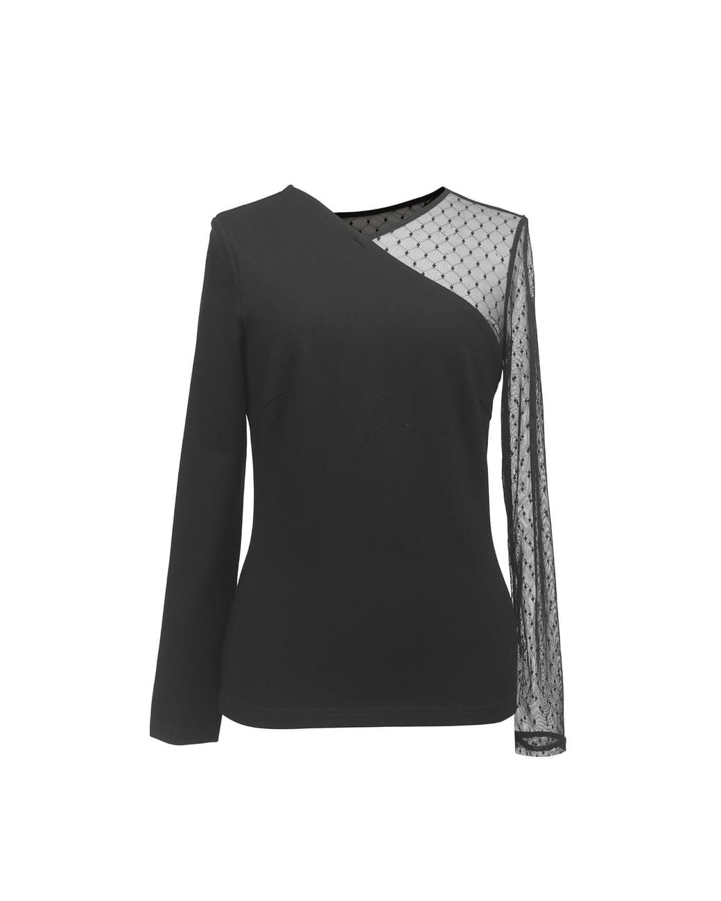 Smart and Joy Black Asymmetric Milano And Tulle Top