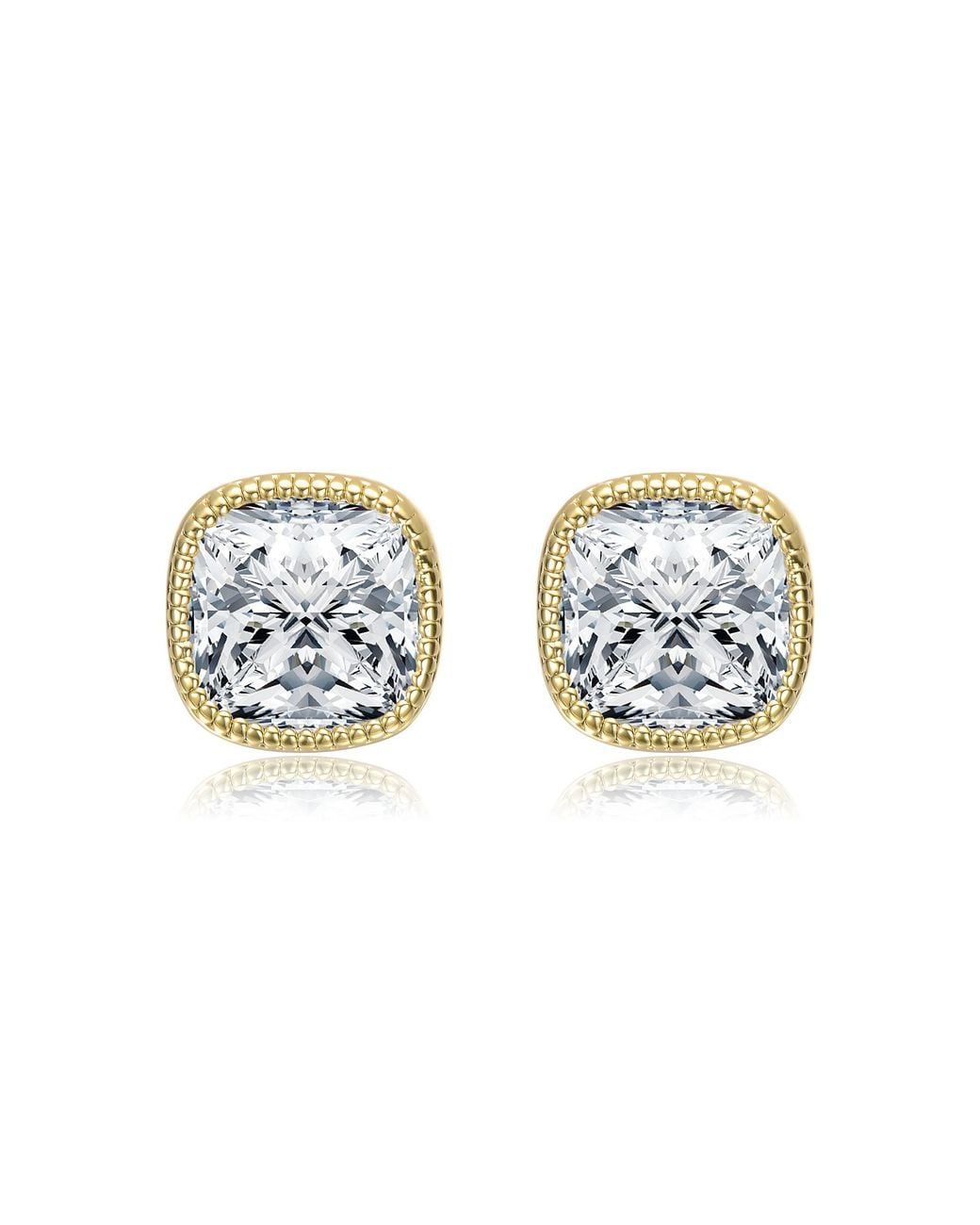 Genevive Jewelry Metallic Plated Square Bezel Set Clear Cubic Zirconia Stud Earrings