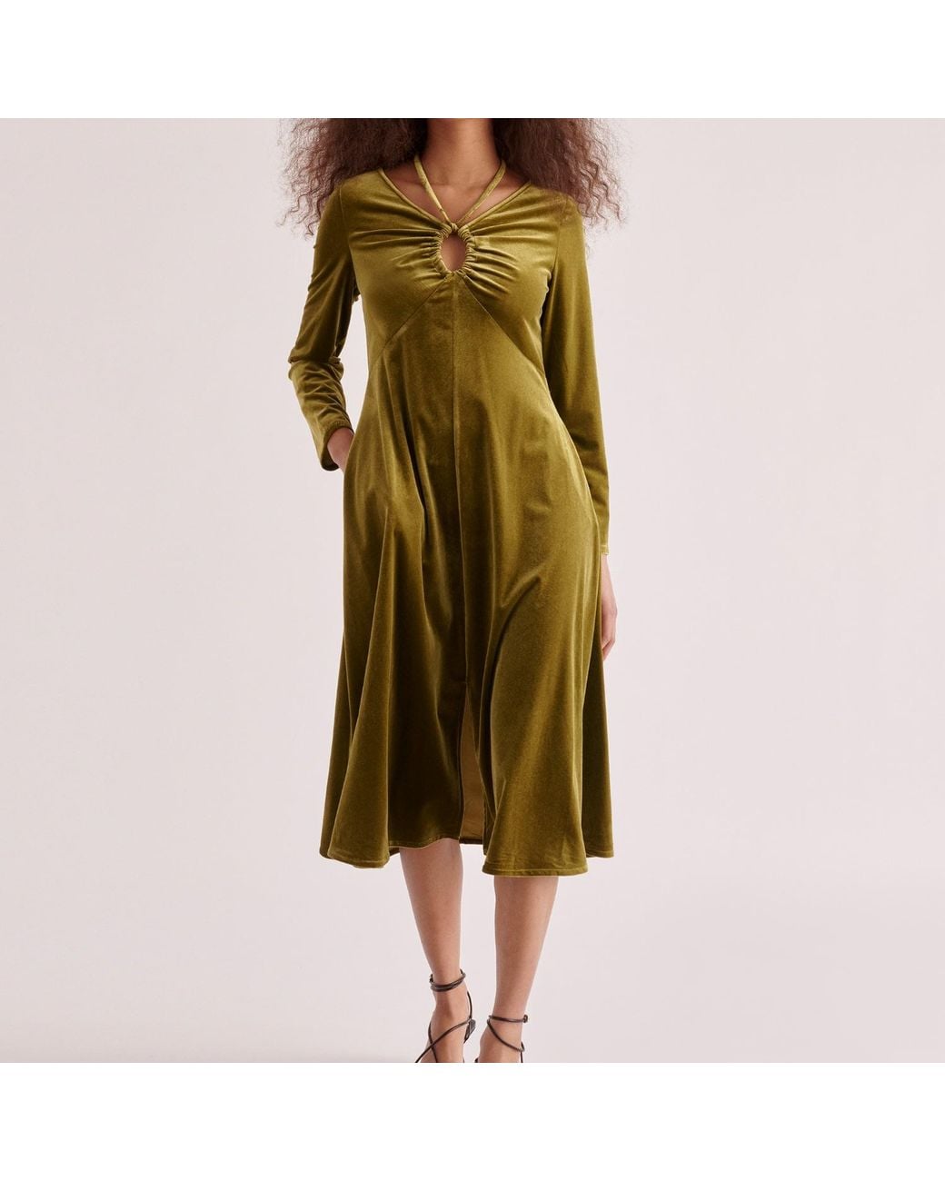 Paisie Green Velvet Tie-Neck Dress