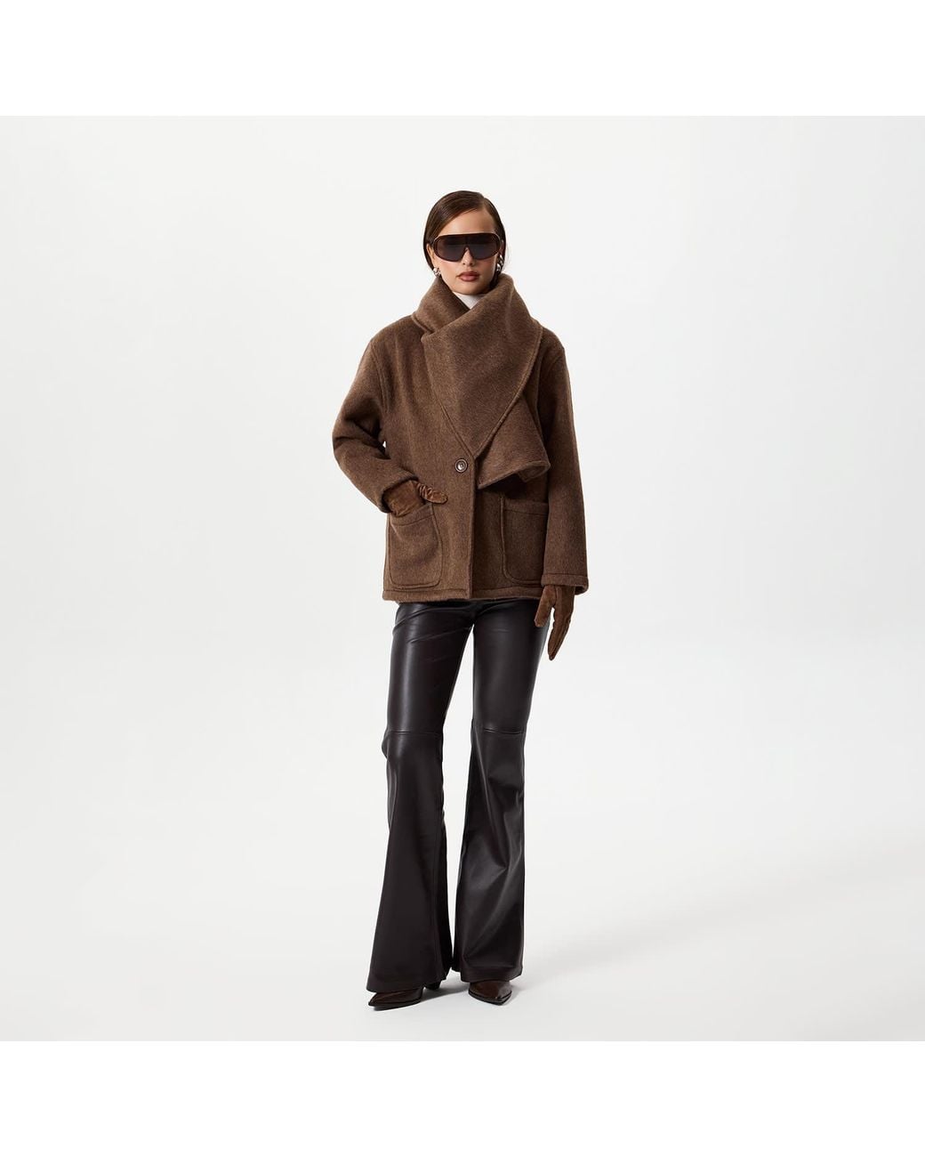 Thisisu Collection Brown Athena Scarf Detail Wool Coat –