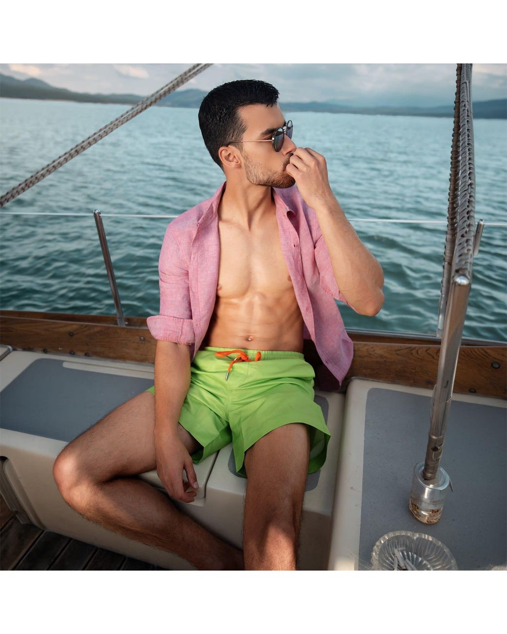 Maison Tangerine Green Kiwi Swim Shorts for men