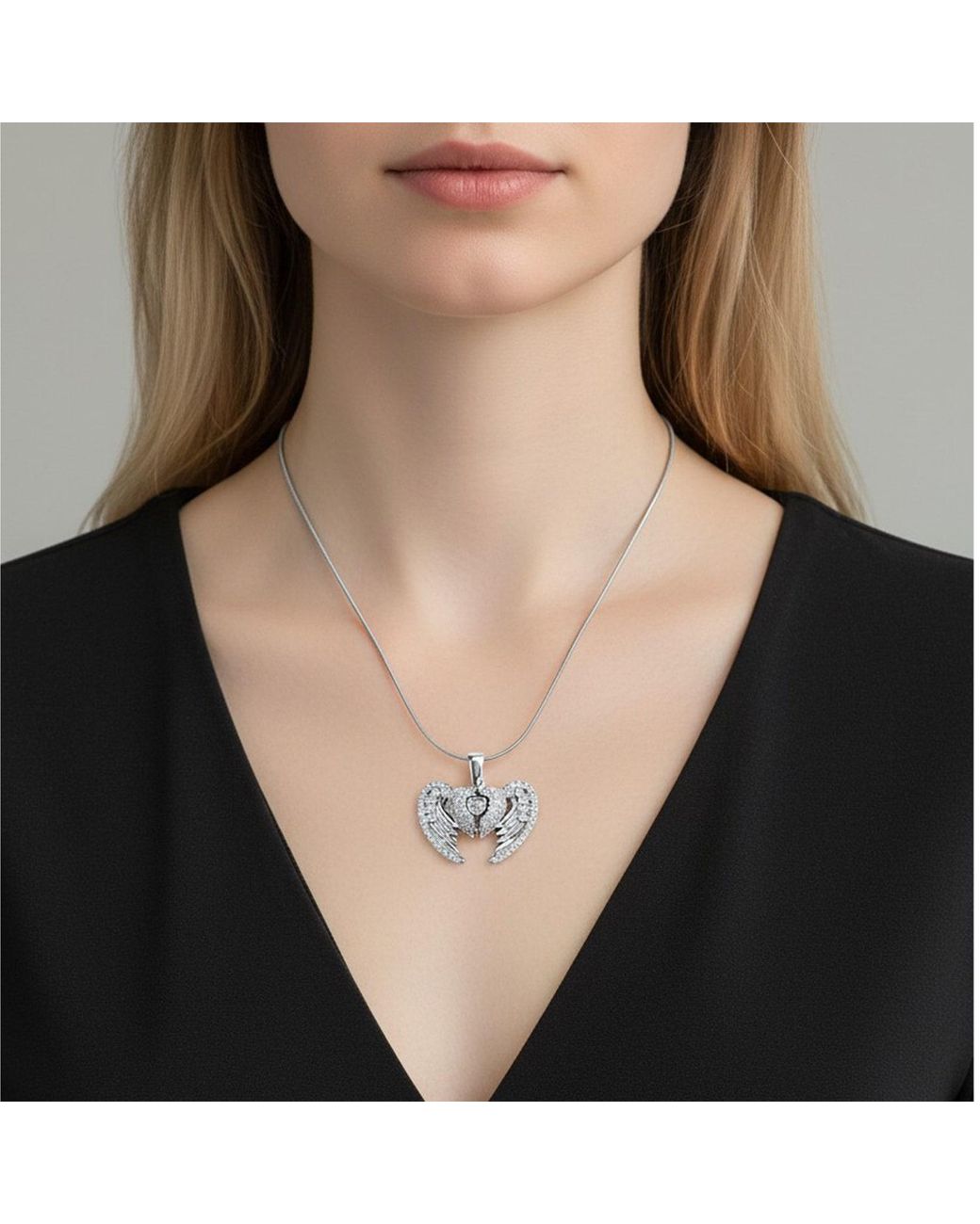Maison De Gala White Heart Wing Pendant Necklace
