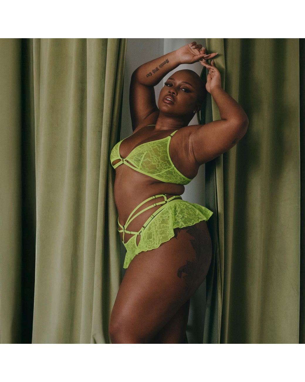 MONIQUE MORIN LINGERIE Green Hologram Bralette Acid