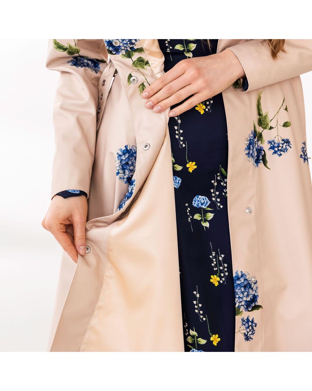 RainSisters Natural Neutrals Fit And Flare Coat: Gentle Bloom