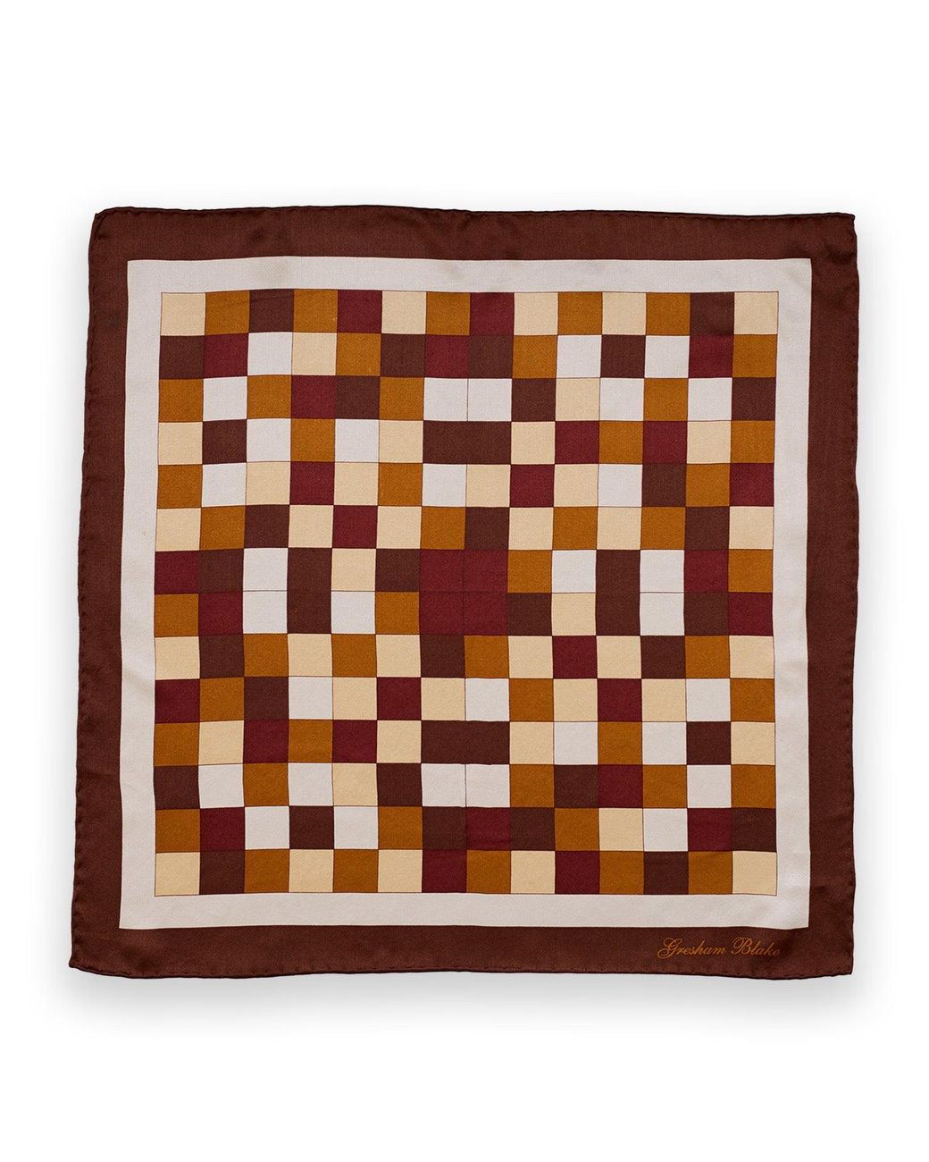 Gresham Blake Brown Check Silk Pocket Square for men