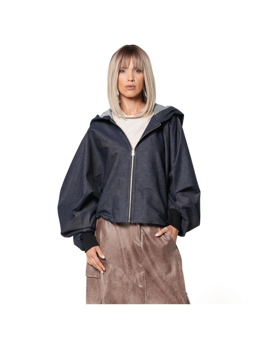 Metamorph Blue Extravagant Denim Jacket With Voluminous Sleeves