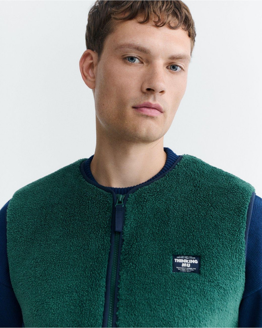 Thinking Mu Green Troy Shearling Vest for men