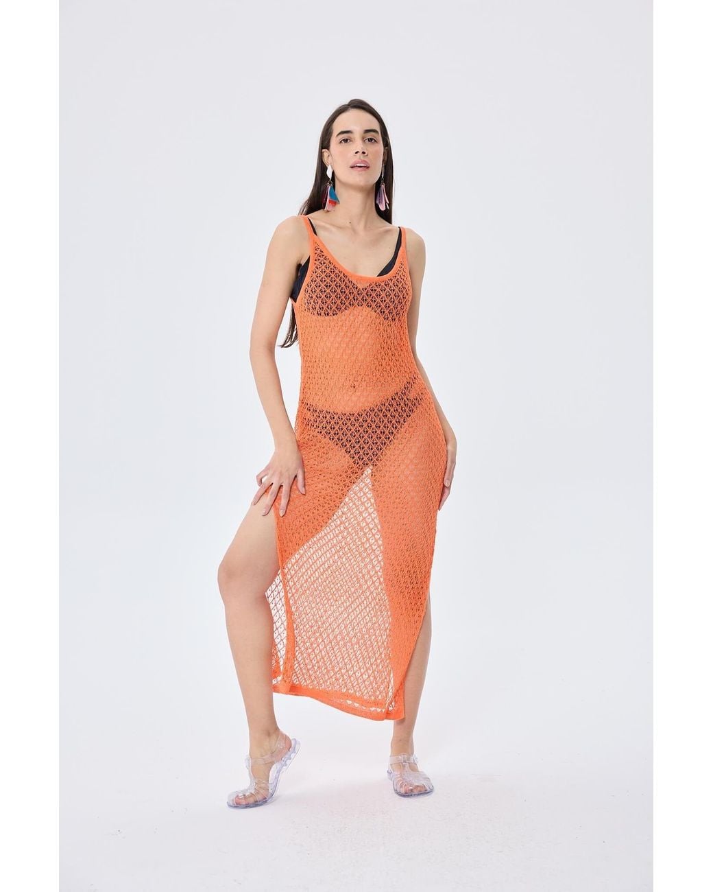 Peraluna Red Angel Openwork Strap Long Beach Dress