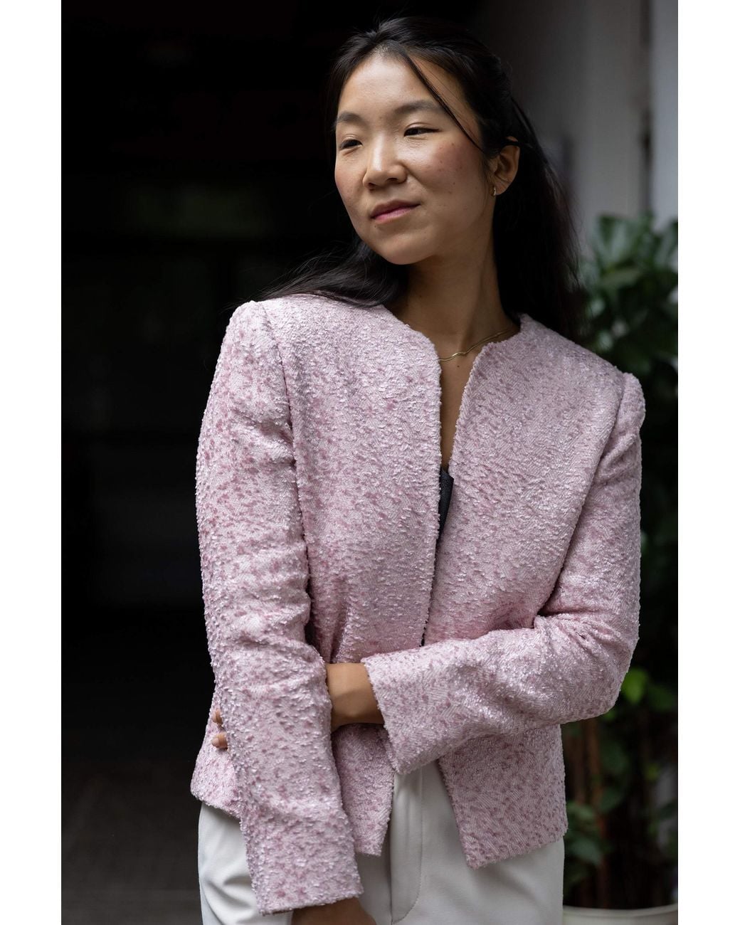 Stovaria Purple Pastel Handwoven Moss Texture Wool-Linen Jacket